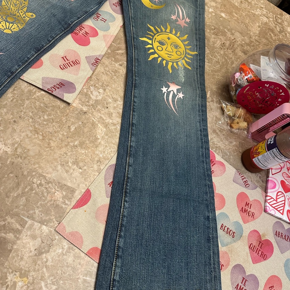 Denim Jeans with Sun and Moon Design - Picture 4 of 4